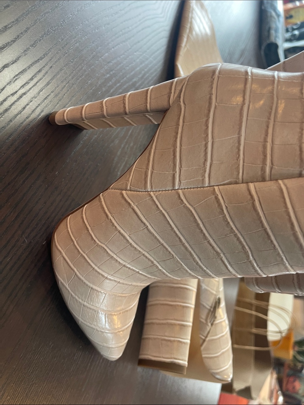 Source Unknown Cream Croc-Embossed Stiletto Knee-High Boots - Picture 5 of 5